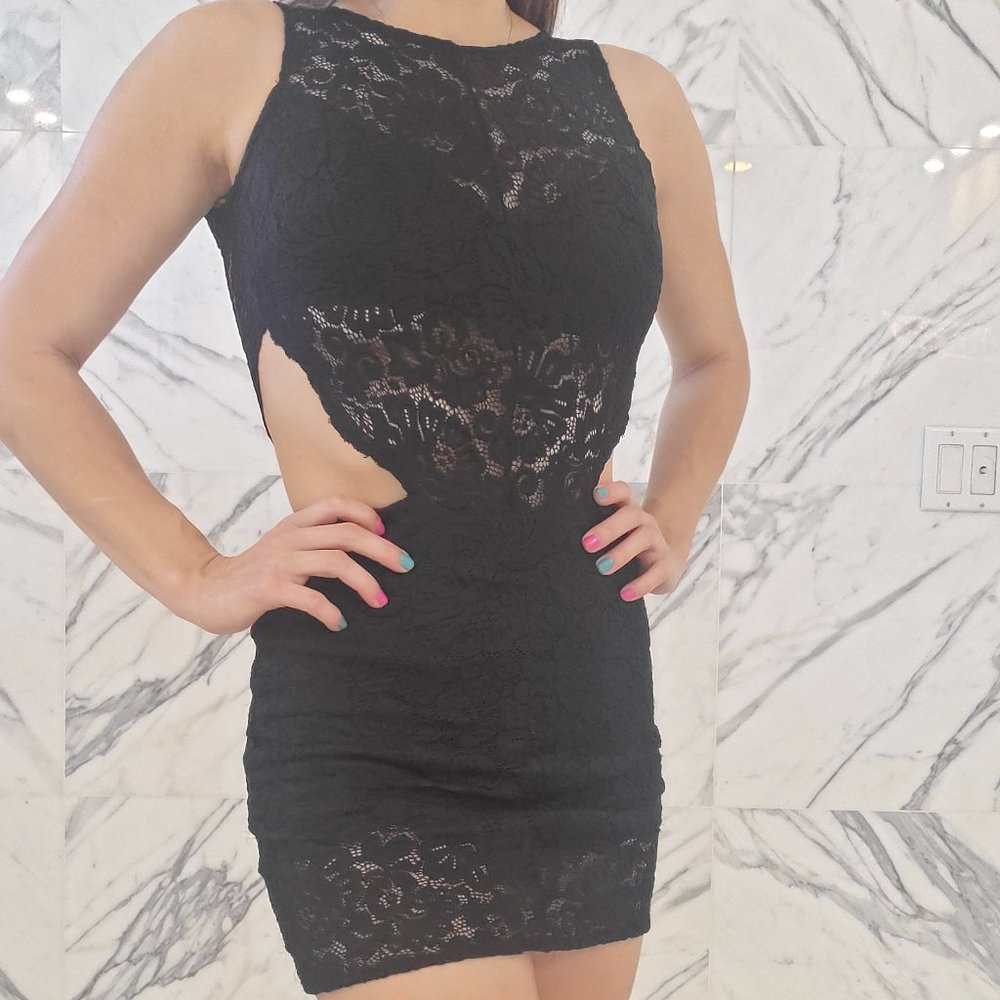 Bebe Black Lace Mini Dress Romper XS Extra Small